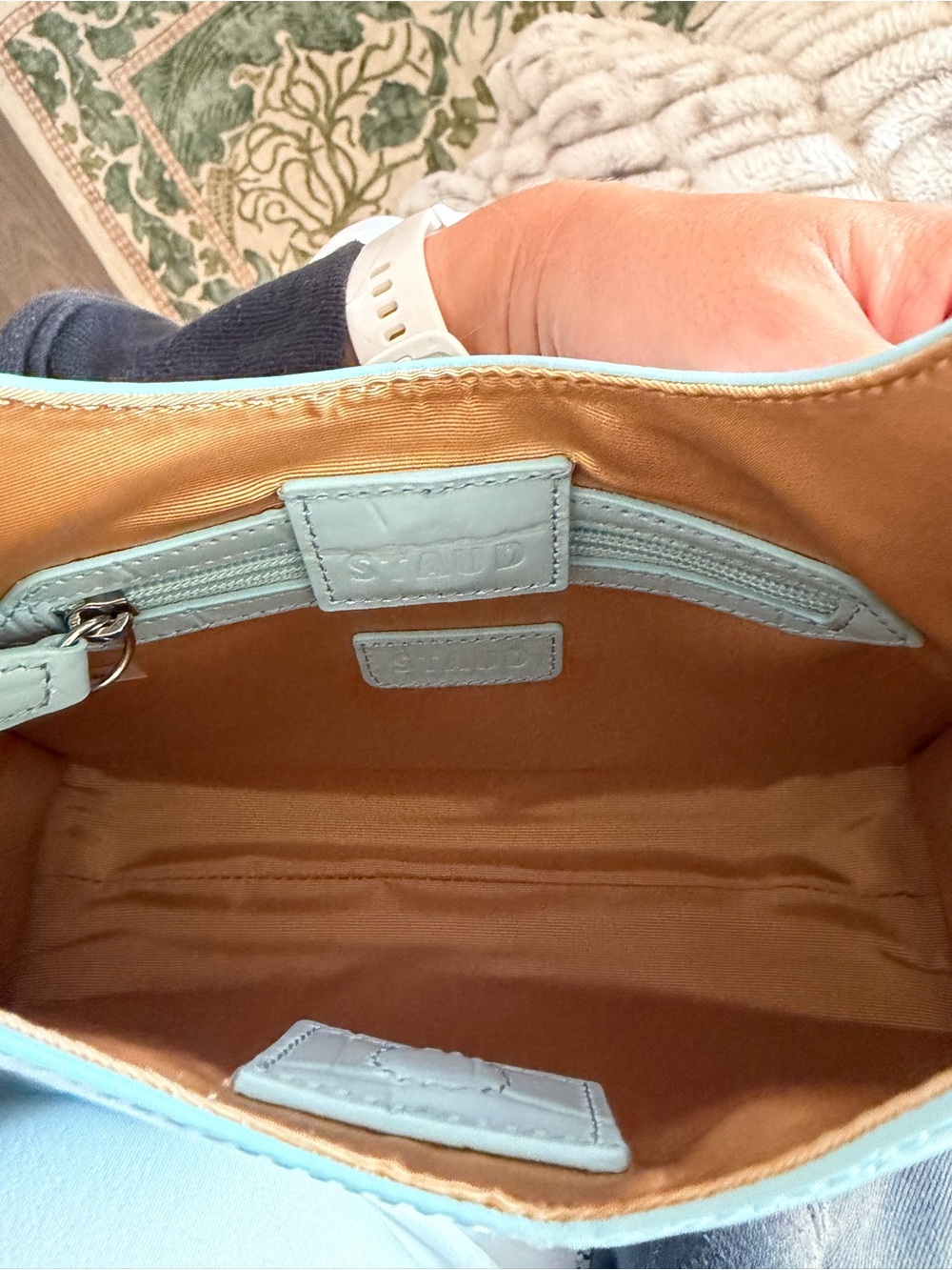 STAUD Light Blue Croc-Embossed Shoulder Bag - Picture 4 of 5